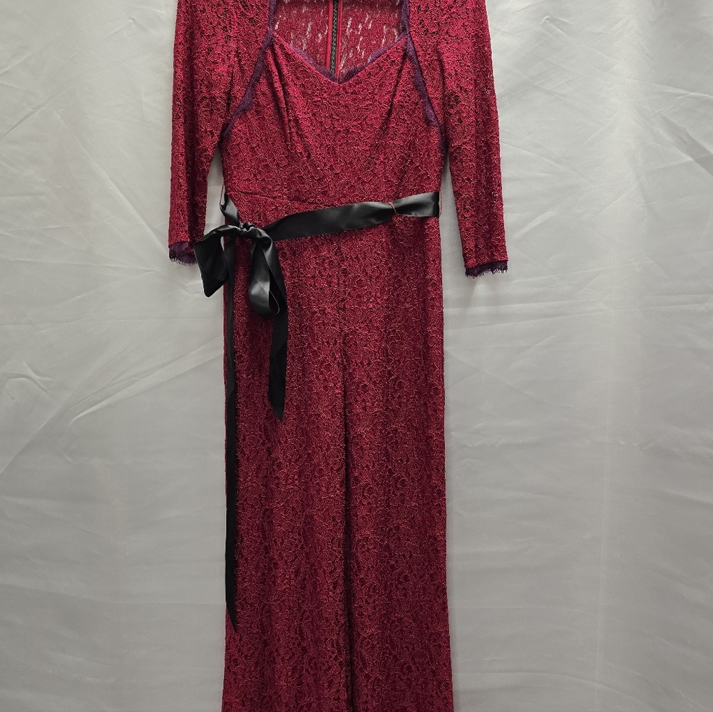 Elegant Lace Jumpsuit with Black Sash